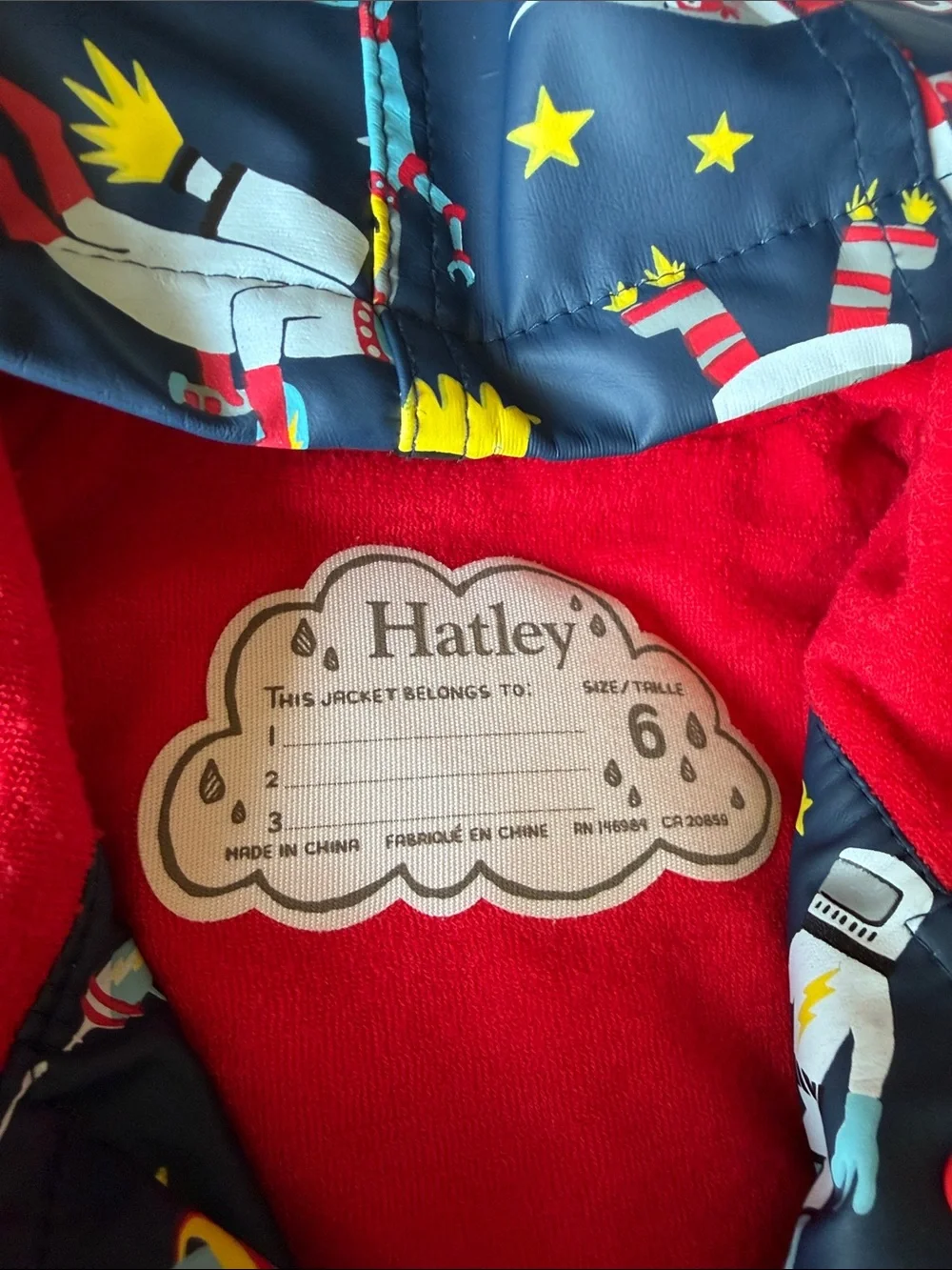 Hatley Size 6 Space Aliens Terry lined Raincoat
